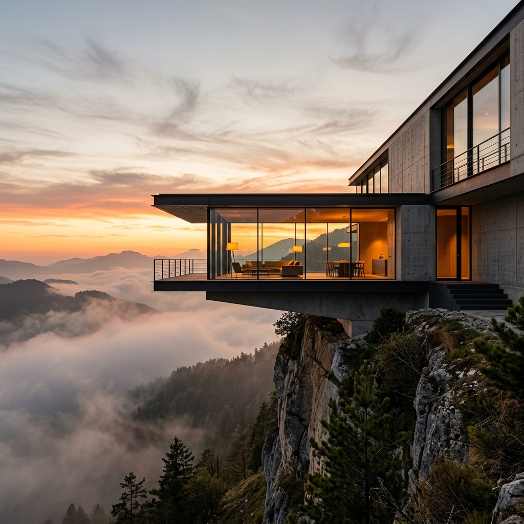 Mountain stone and wood building